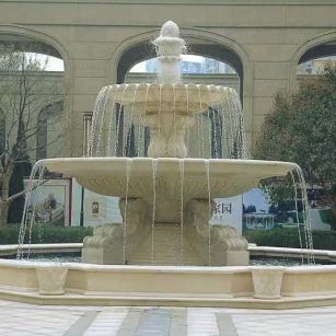 厦门 黄金麻花岗岩异型加工——户外庭院石雕流水喷泉