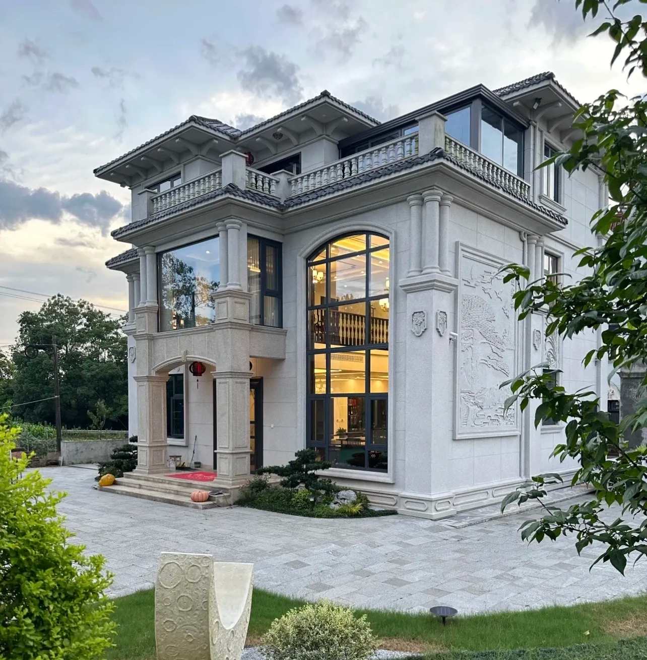 厦门 白麻花岗岩私人别墅干挂石材豪华定制