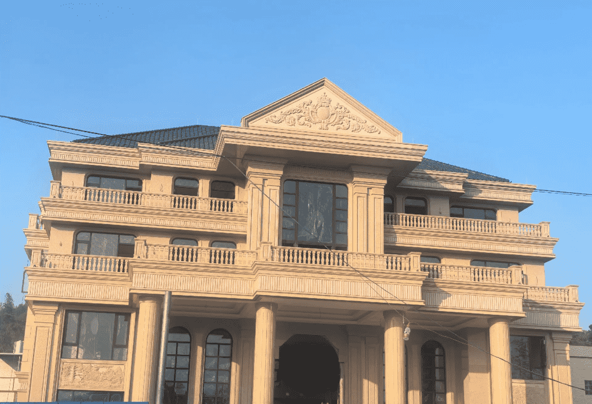 厦门黄金麻别墅外墙干挂石材效果示例