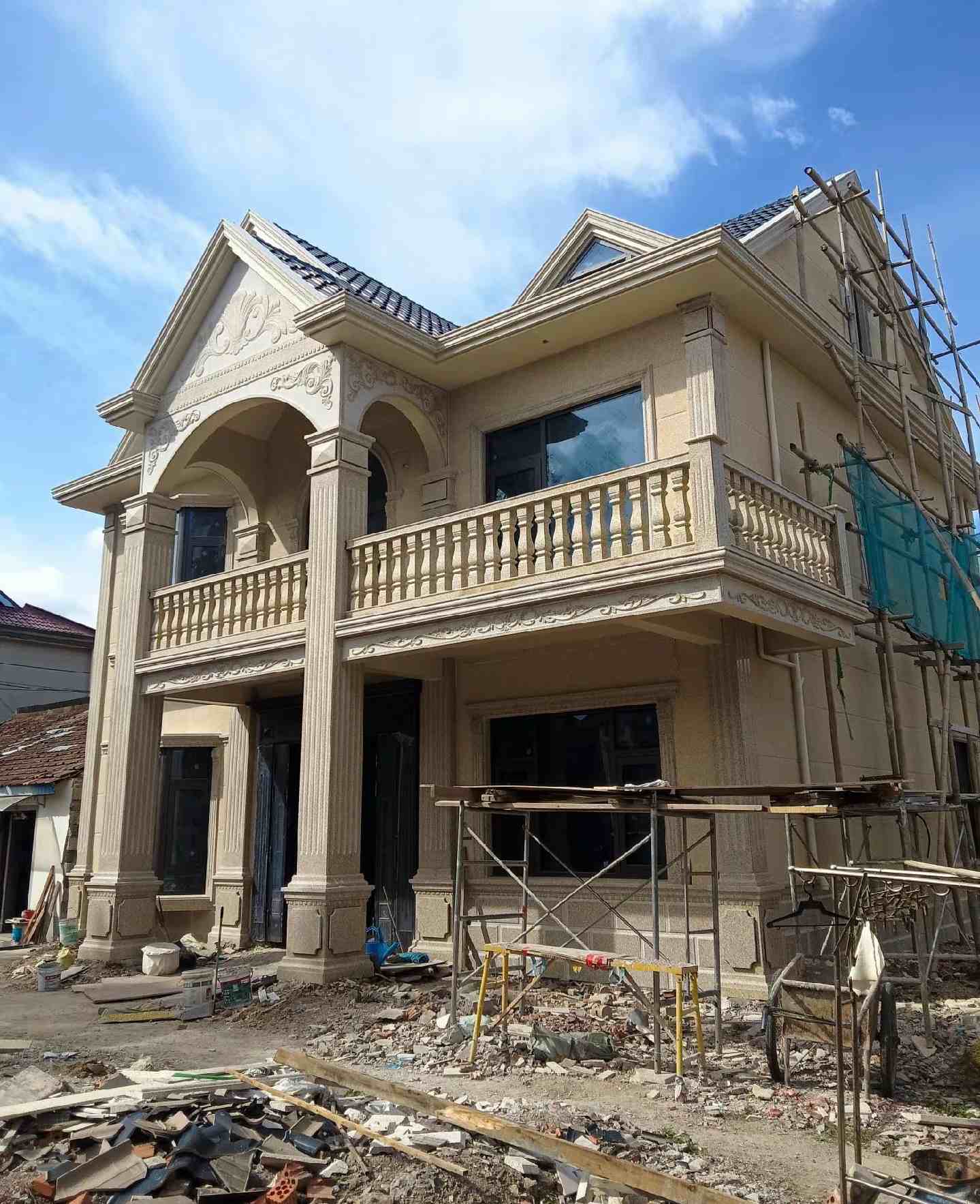 厦门 黄金麻花岗岩石材私人别墅雕花门楼柱阳台栏杆