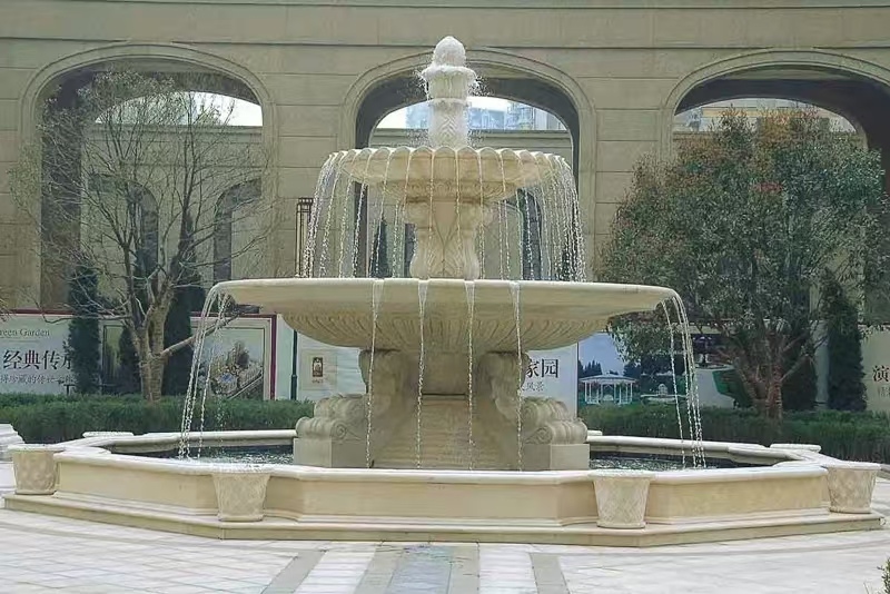 厦门 黄金麻花岗岩异型加工——户外庭院石雕流水喷泉